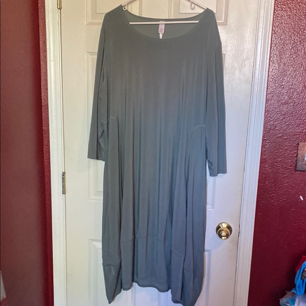 MarlaWynne Deep Sage Dolman Sleeve Scoop Neck Balloon Dress
